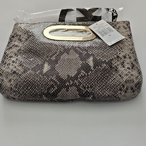 MICHAEL Michael Kors Snakeskin Clutch with Gold Accent